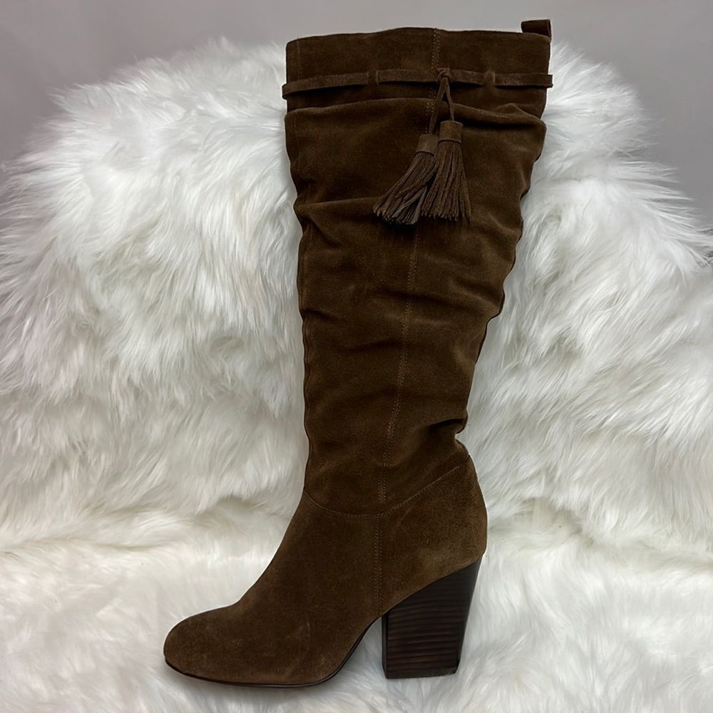 Plume by Faryl Robin Slouch Suede Knee High Heeled Boots Size 9 BIN 18